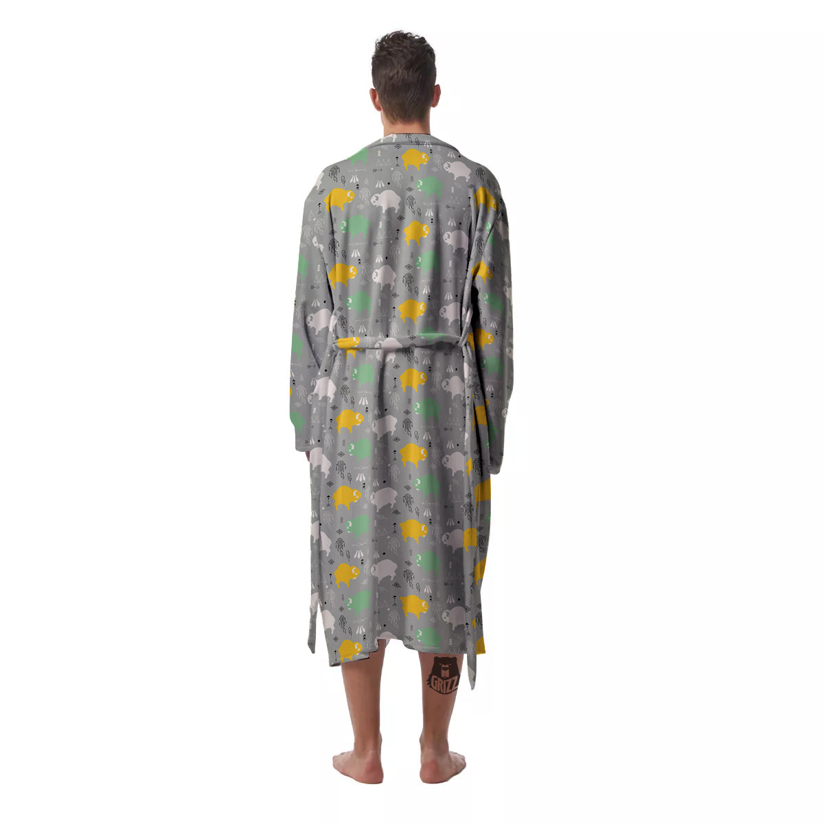 Aztec Bison Print Pattern Men's Robe-grizzshop