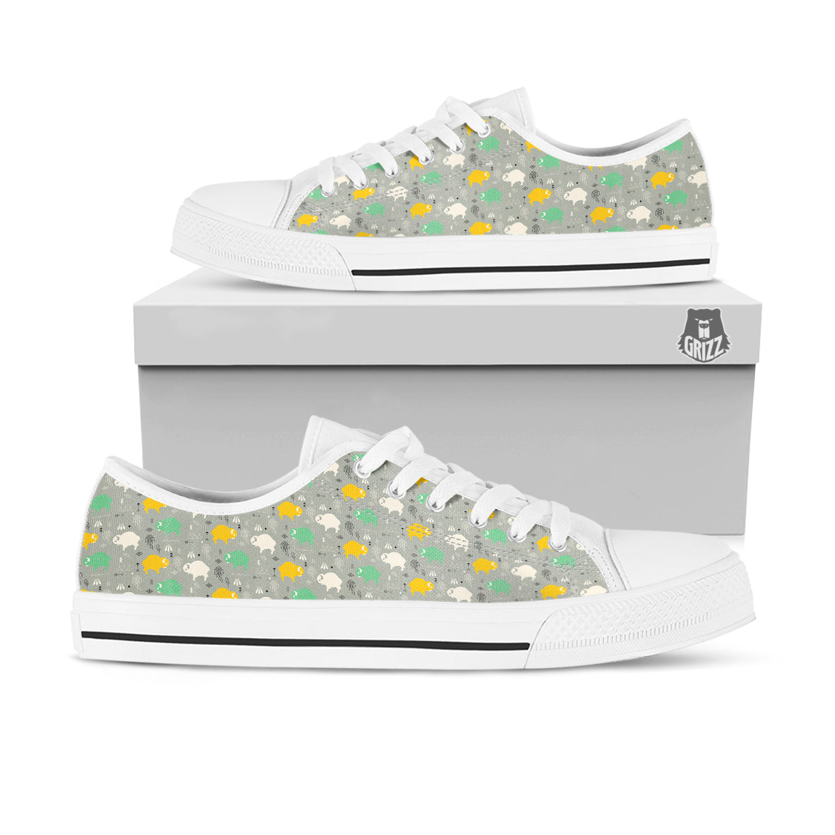 Aztec Bison Print Pattern White Low Top Shoes-grizzshop