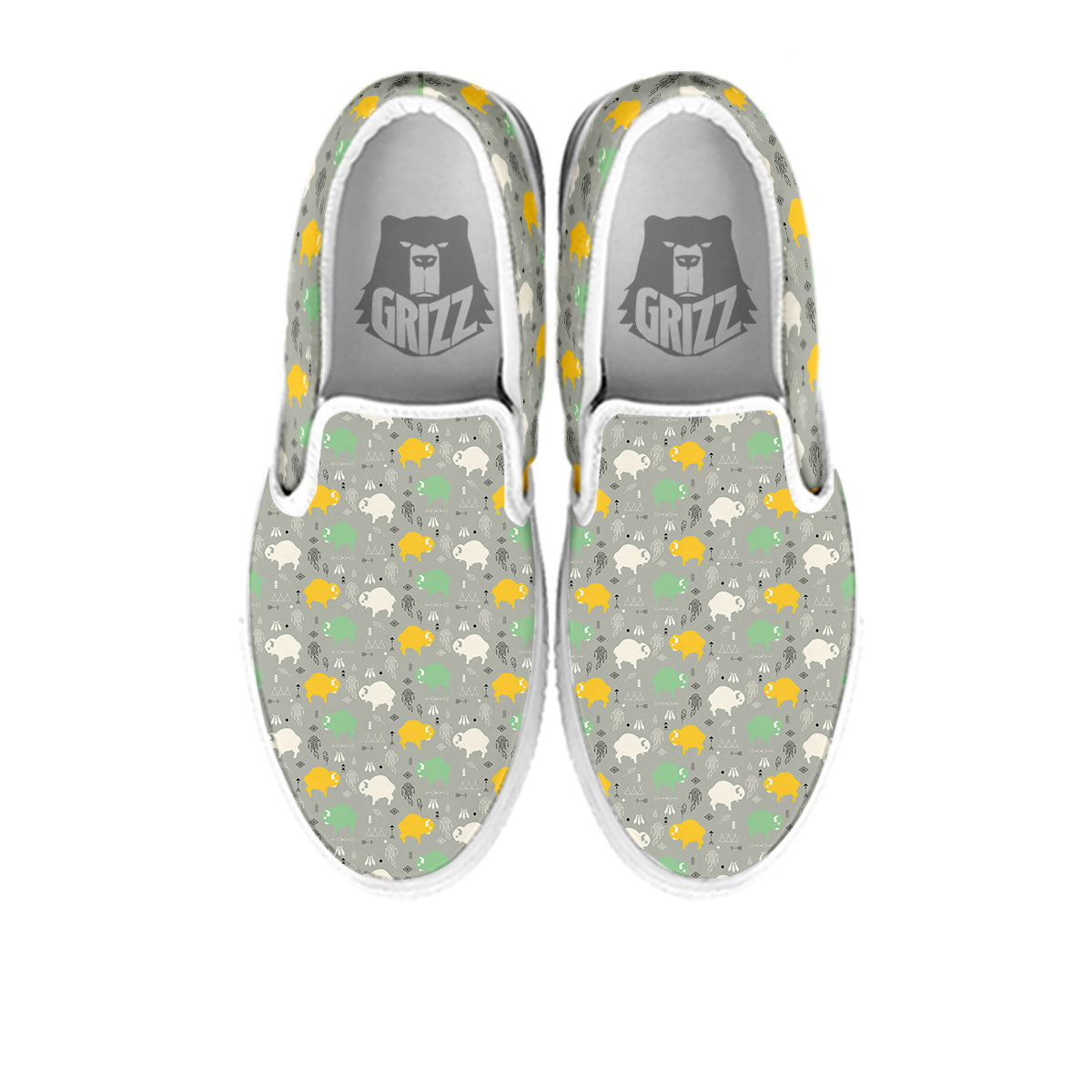 Aztec Bison Print Pattern White Slip On Shoes-grizzshop