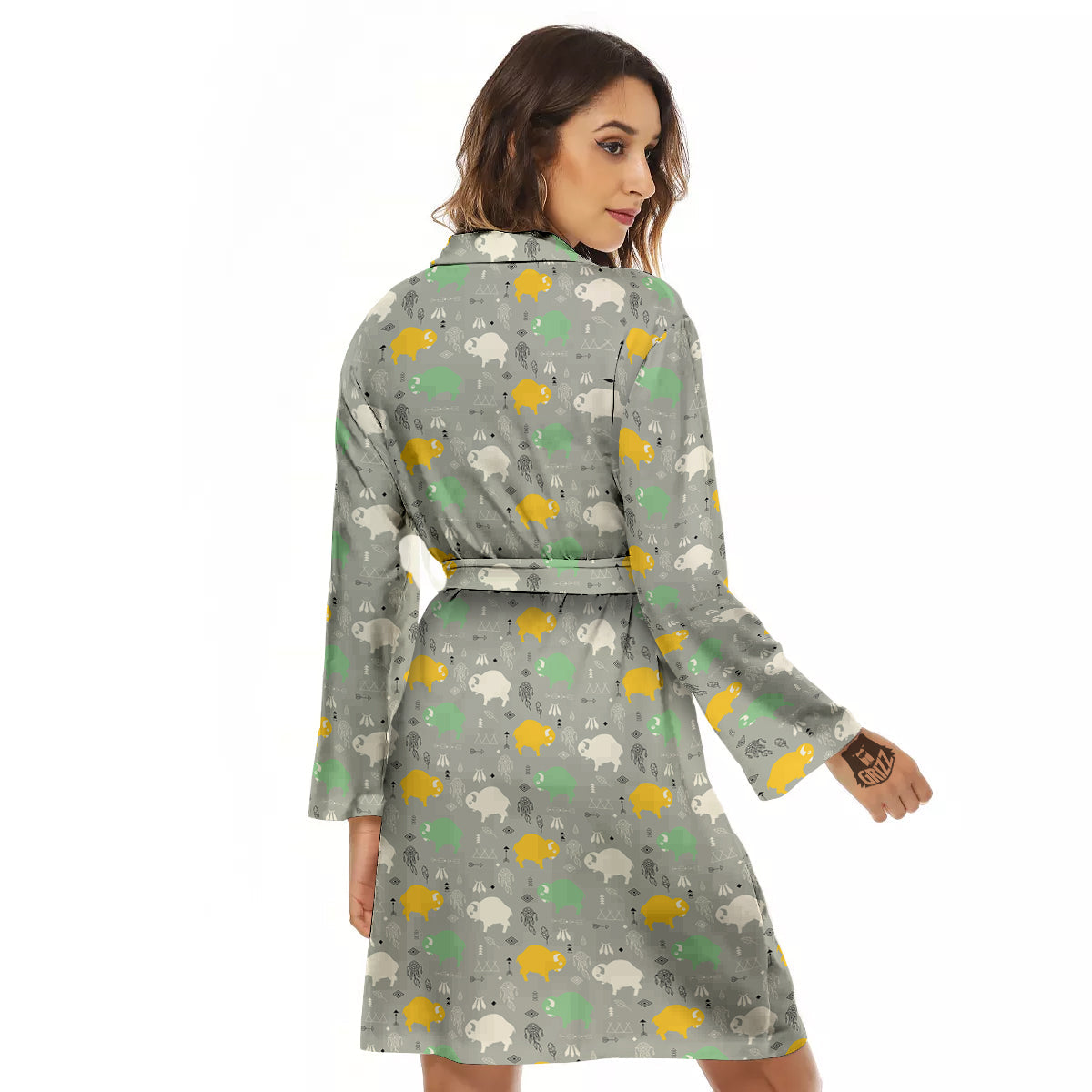 Aztec Bison Print Pattern Women's Robe-grizzshop