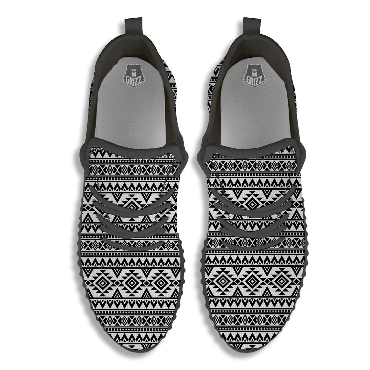 Aztec Black Ethnic Print Pattern Black Walking Shoes-grizzshop