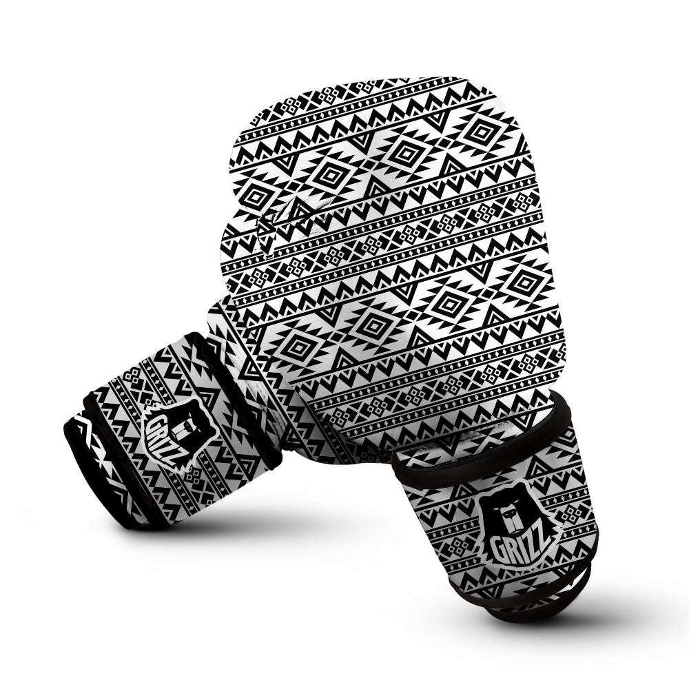 Aztec Black Ethnic Print Pattern Boxing Gloves-grizzshop