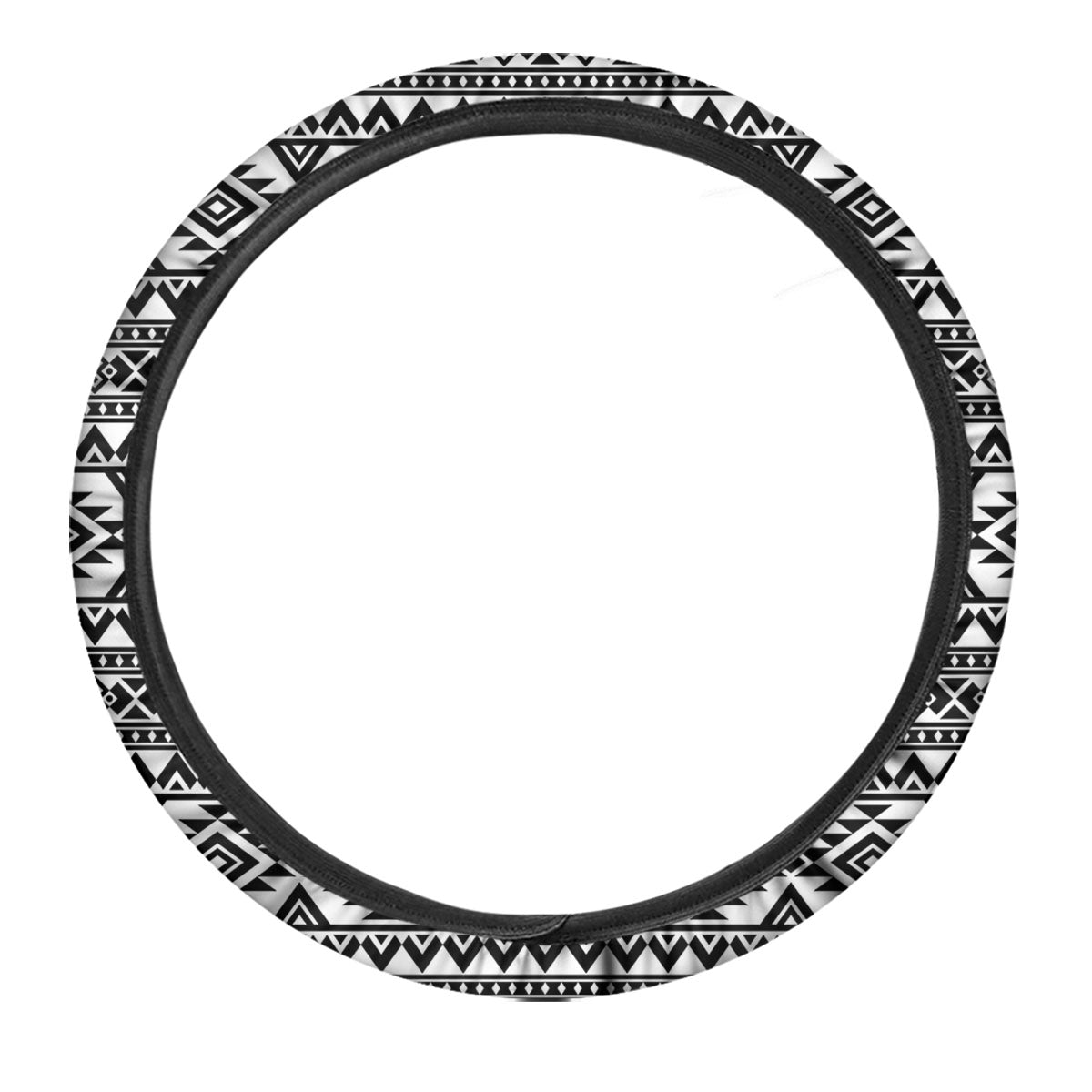 Aztec Black Ethnic Print Pattern Car Steering Wheel Cover-grizzshop