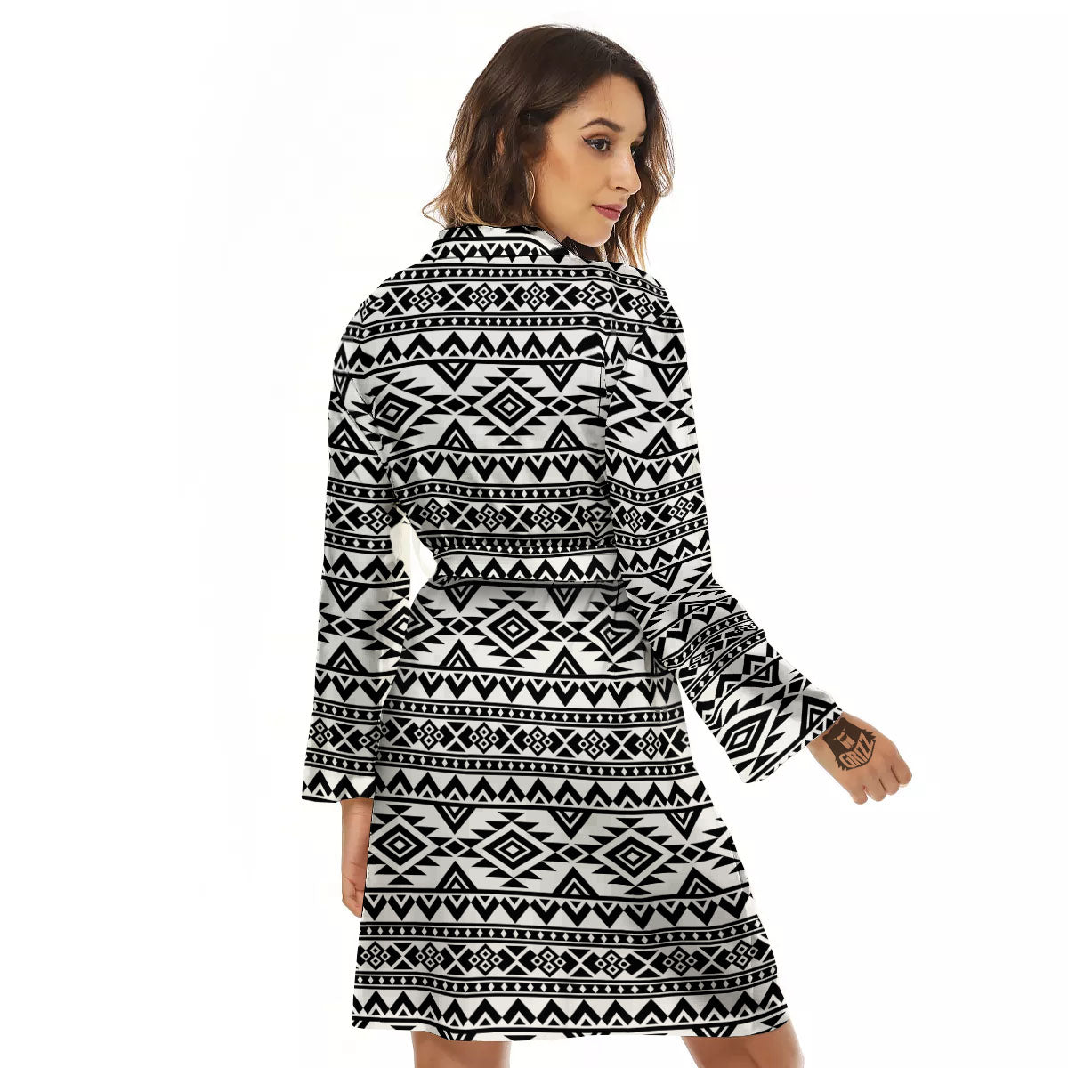 Aztec Black Ethnic Print Pattern Women's Robe-grizzshop
