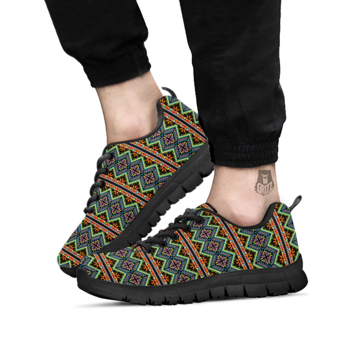 Aztec Boho Tribal Print Pattern Black Sneaker-grizzshop