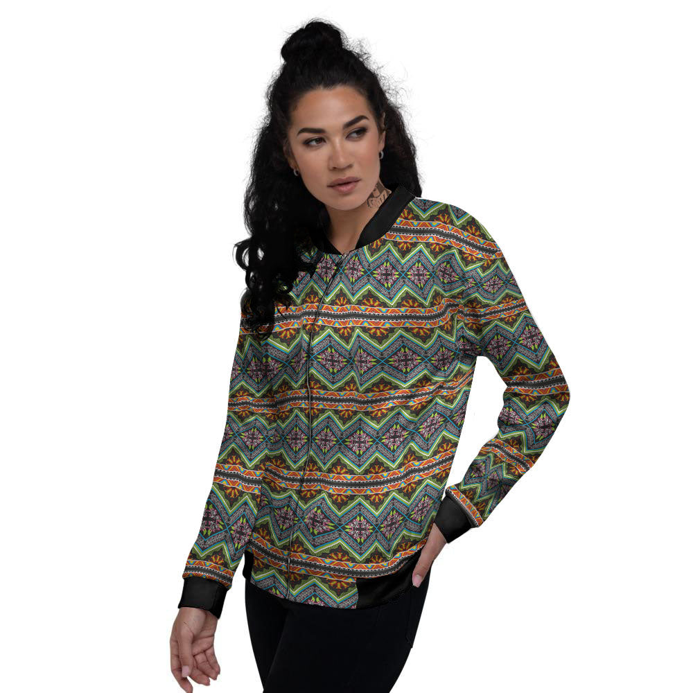 Aztec Boho Tribal Print Pattern Women's Bomber Jacket-grizzshop