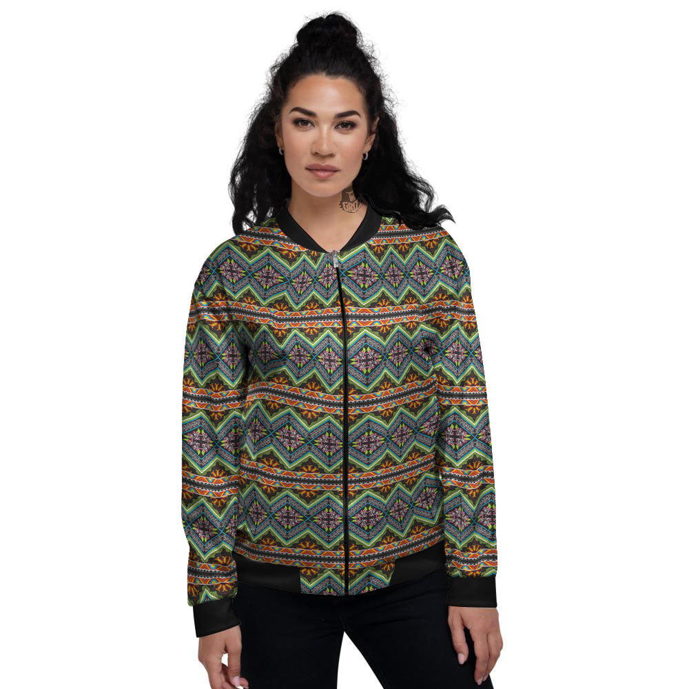 Aztec Boho Tribal Print Pattern Women's Bomber Jacket-grizzshop