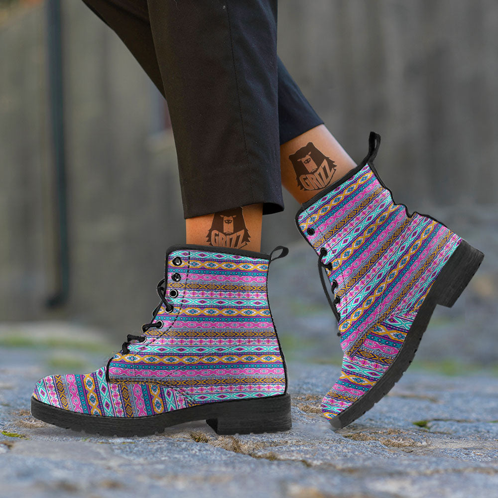 Aztec Bright Colors Print Pattern Leather Boots-grizzshop