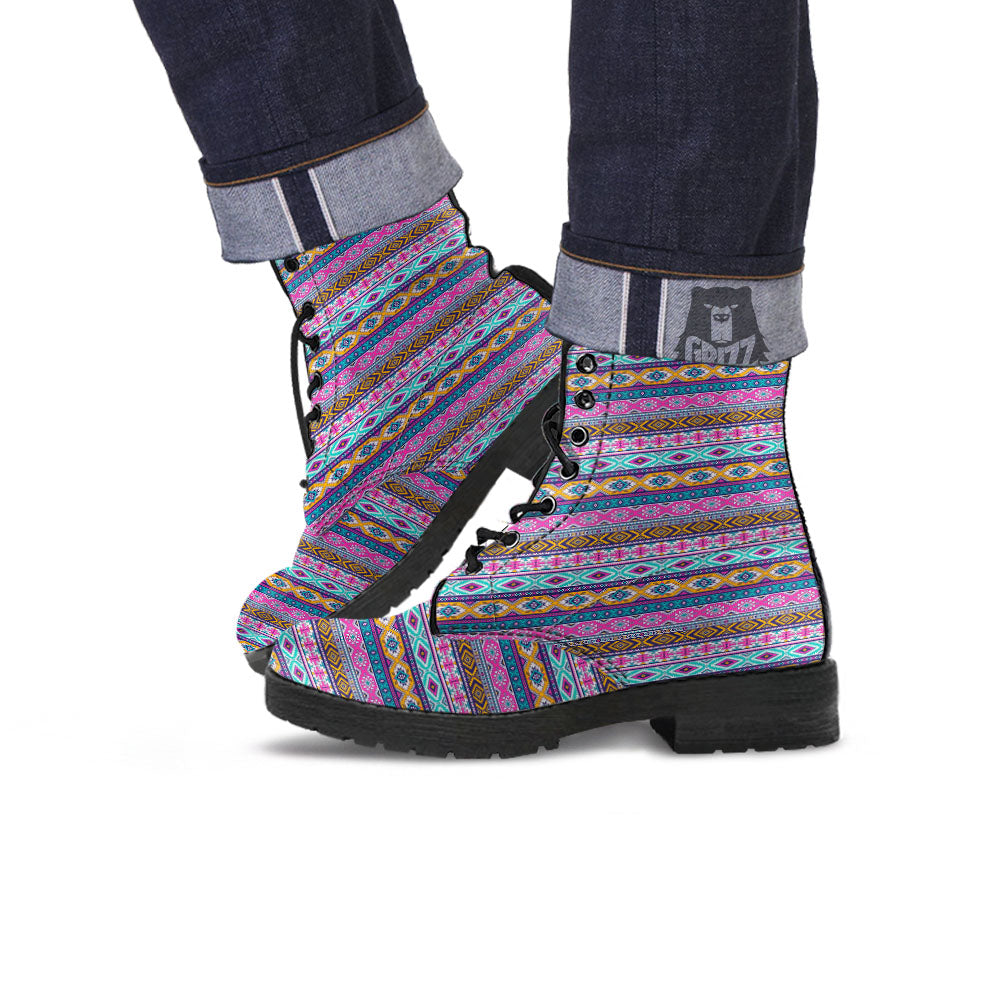 Aztec Bright Colors Print Pattern Leather Boots-grizzshop