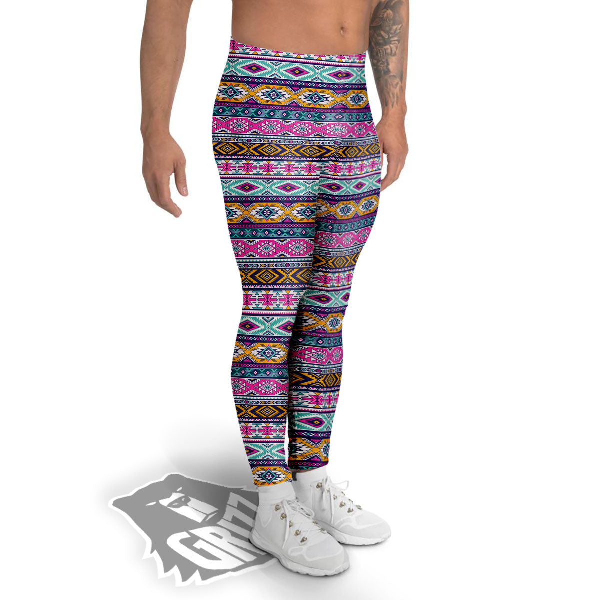 Aztec Bright Colors Print Pattern Men's Leggings-grizzshop