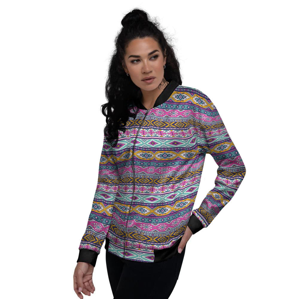 Aztec Bright Colors Print Pattern Women's Bomber Jacket-grizzshop