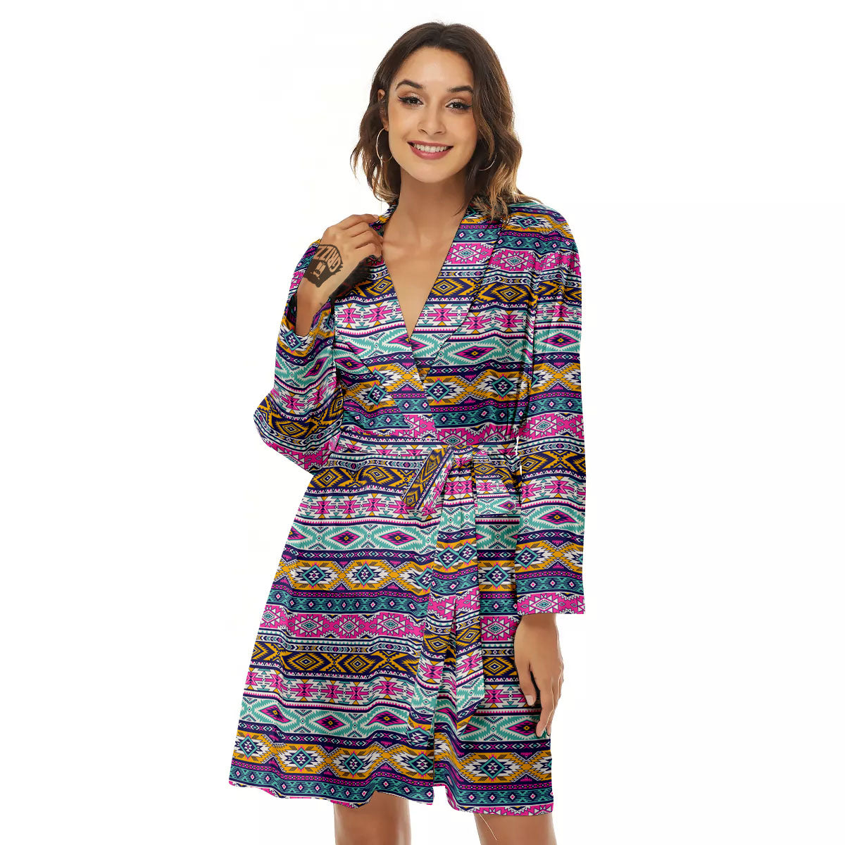 Aztec Bright Colors Print Pattern Women's Robe-grizzshop