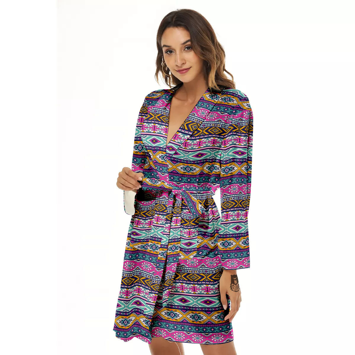 Aztec Bright Colors Print Pattern Women's Robe-grizzshop