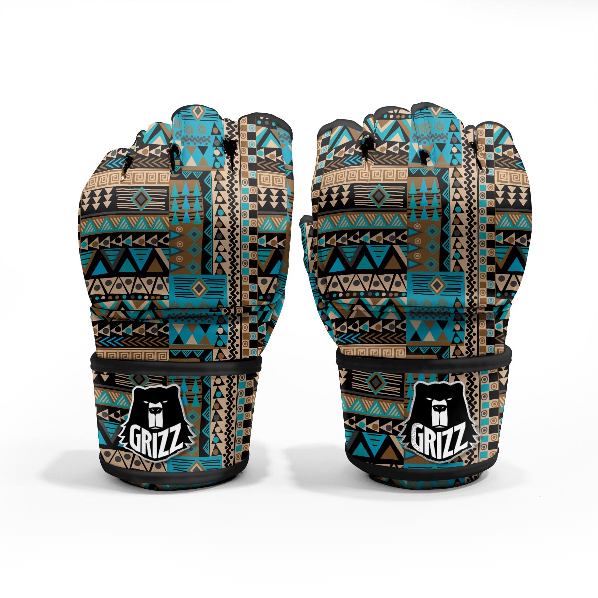 Aztec Brown And Teal Print Pattern MMA Gloves-grizzshop