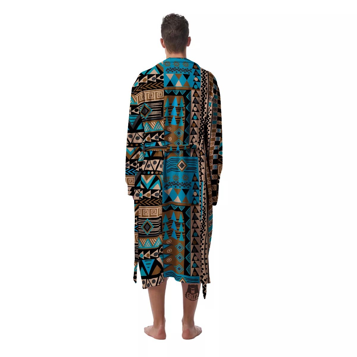 Aztec Brown And Teal Print Pattern Men's Robe-grizzshop