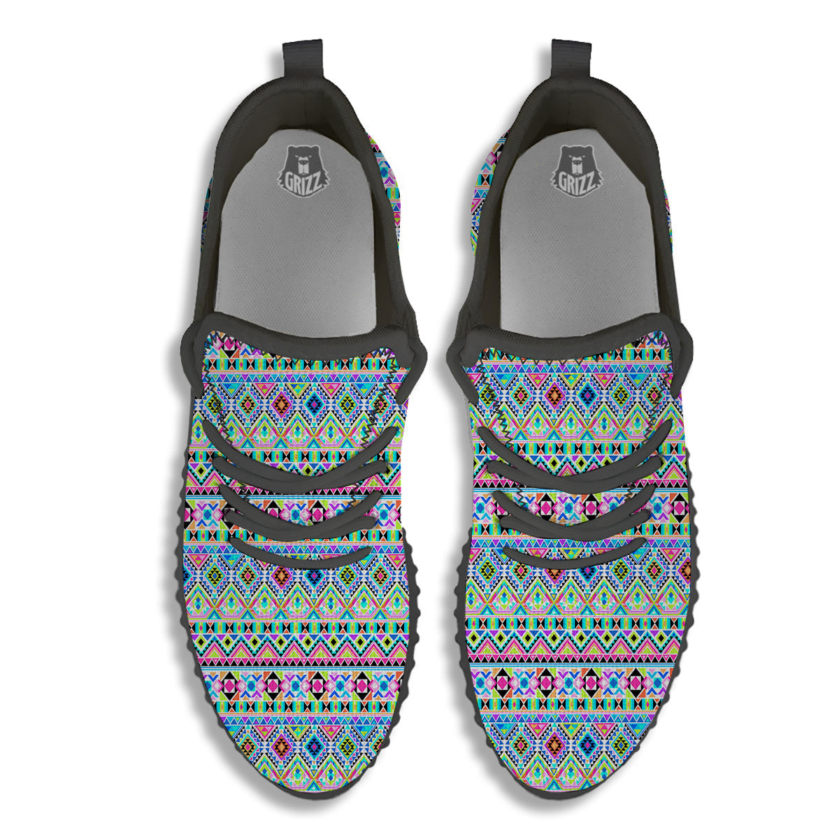 Aztec Colorful Print Pattern Black Walking Shoes-grizzshop