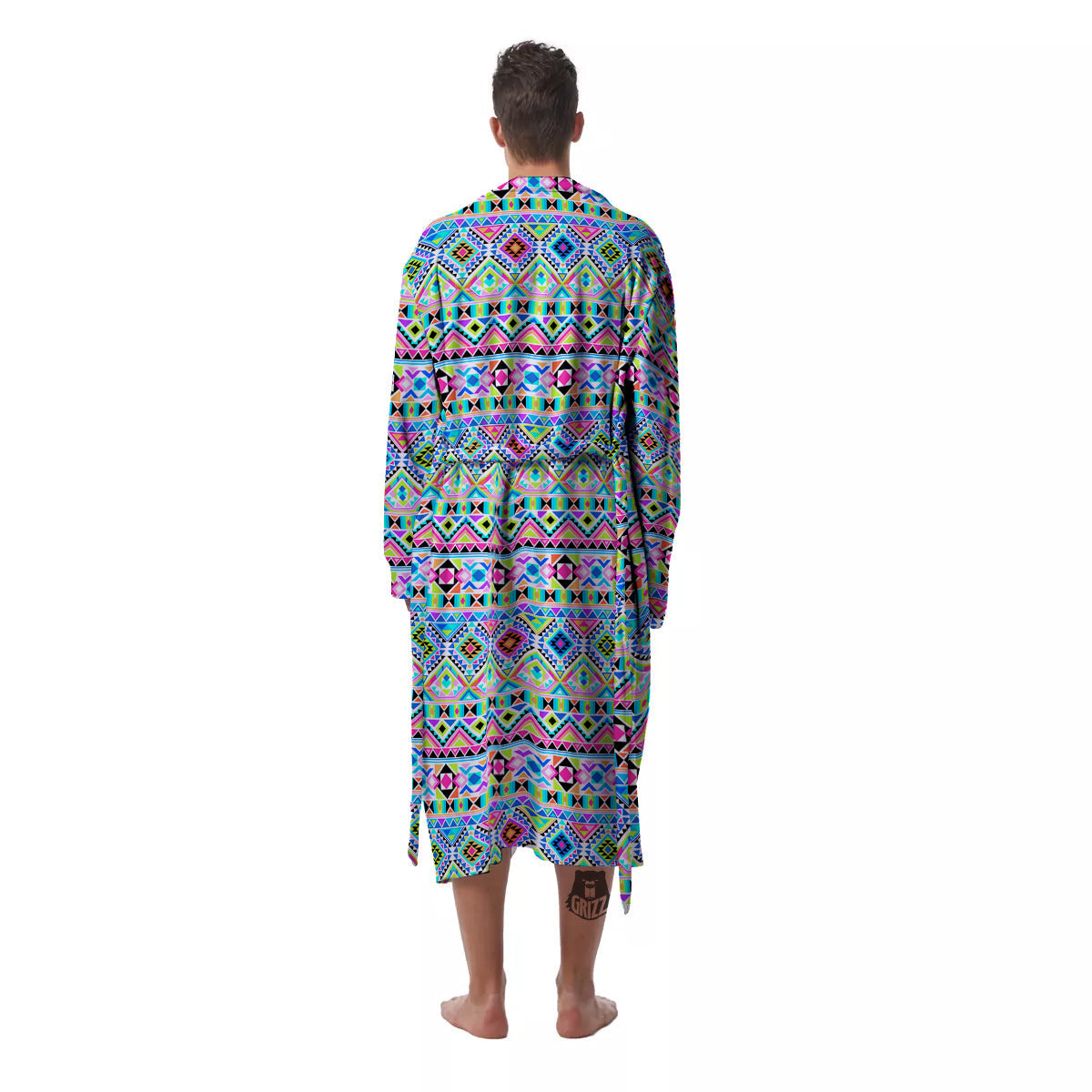 Aztec Colorful Print Pattern Men's Robe-grizzshop