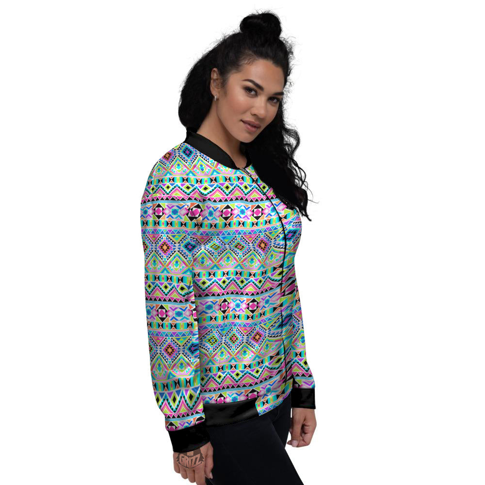 Aztec Colorful Print Pattern Women's Bomber Jacket-grizzshop