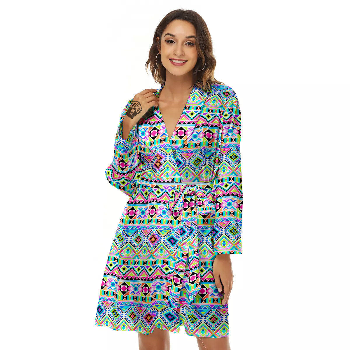 Aztec Colorful Print Pattern Women's Robe-grizzshop