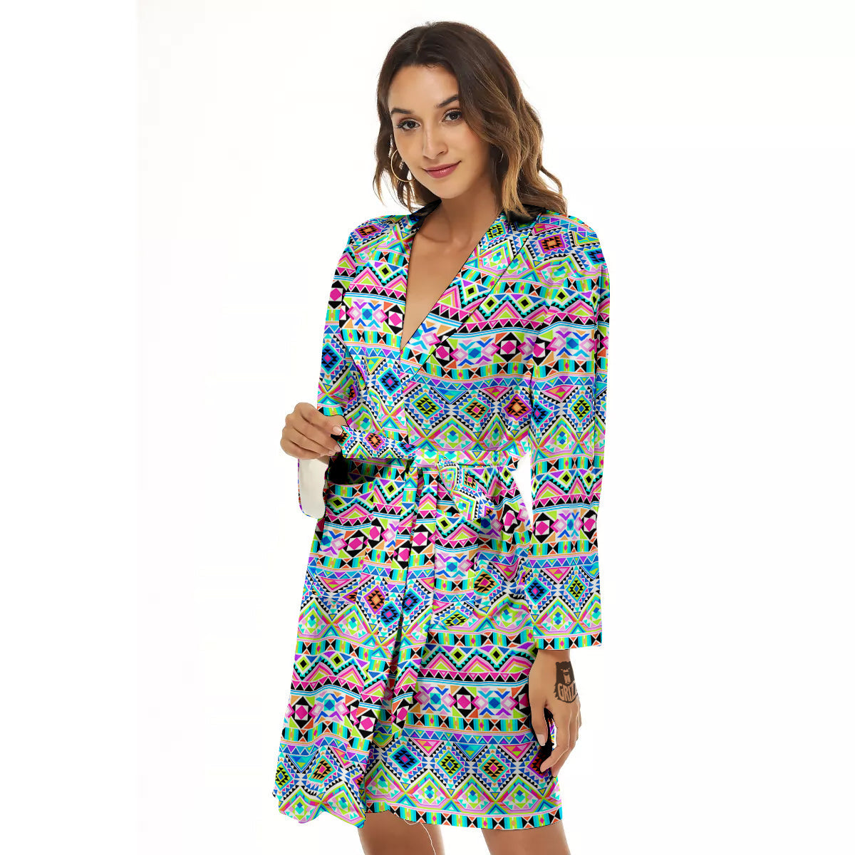 Aztec Colorful Print Pattern Women's Robe-grizzshop