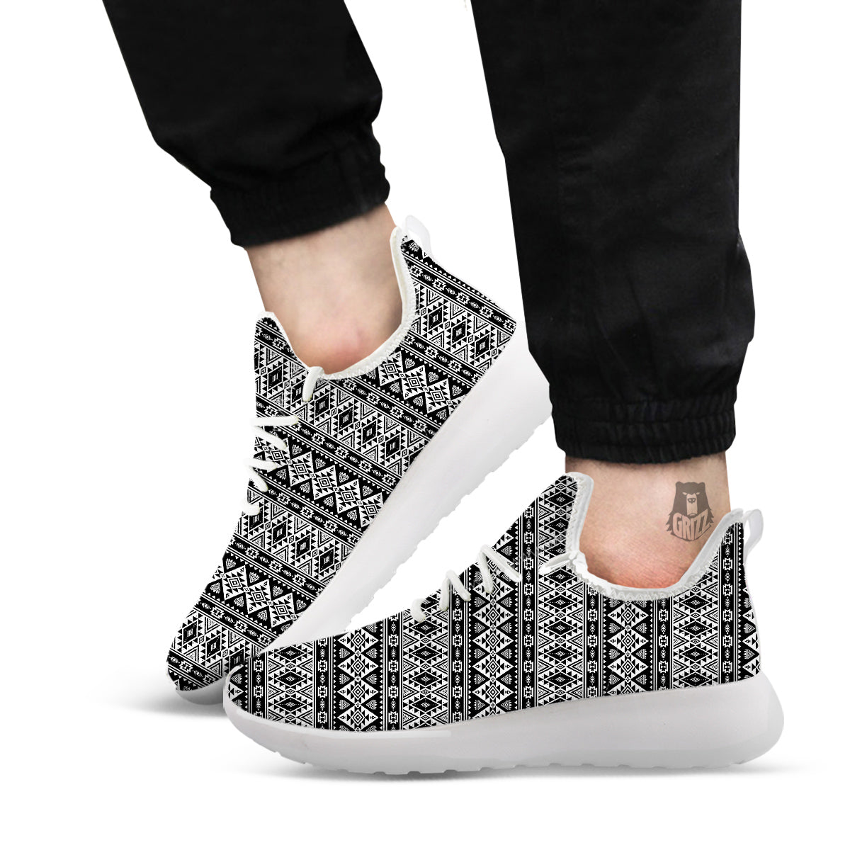 Aztec Dark Grey Print Pattern White Athletic Shoes-grizzshop