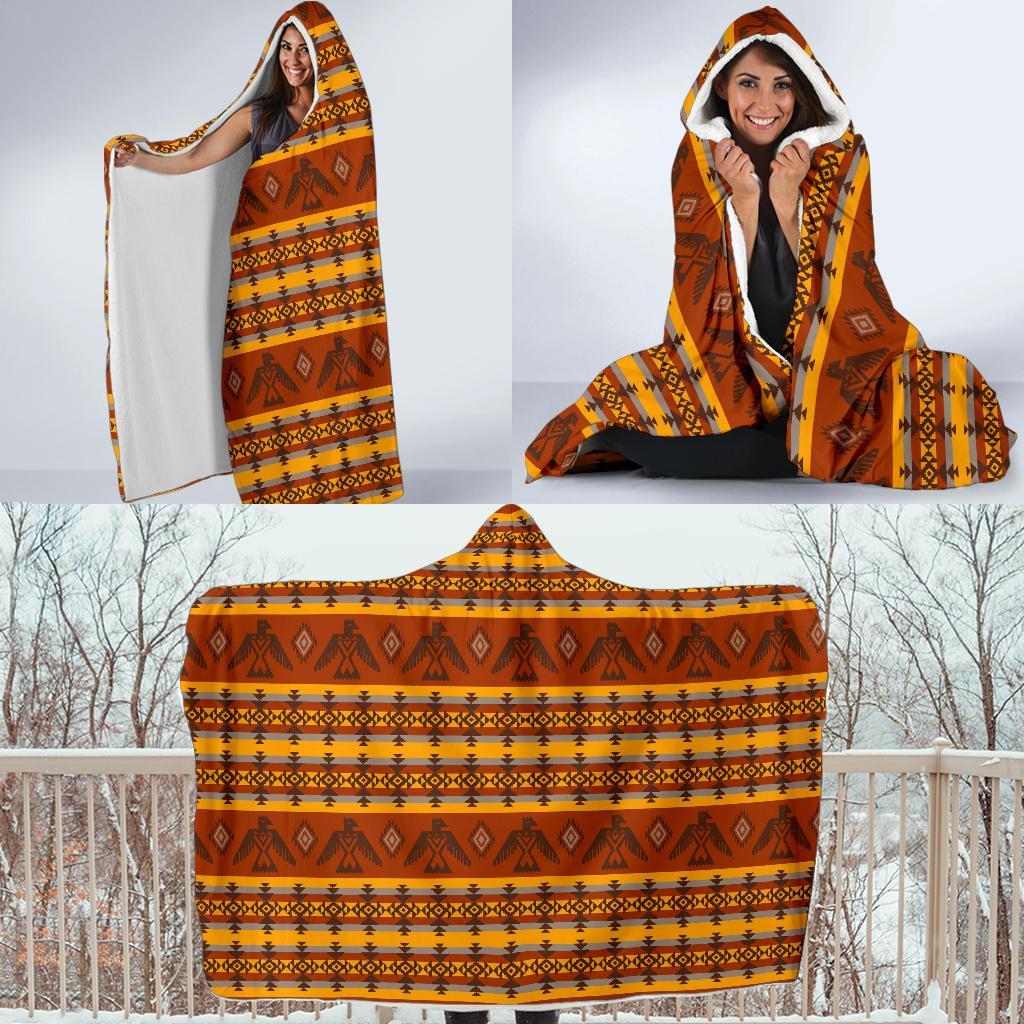Aztec Eagle Pattern Print Hooded Blanket-grizzshop