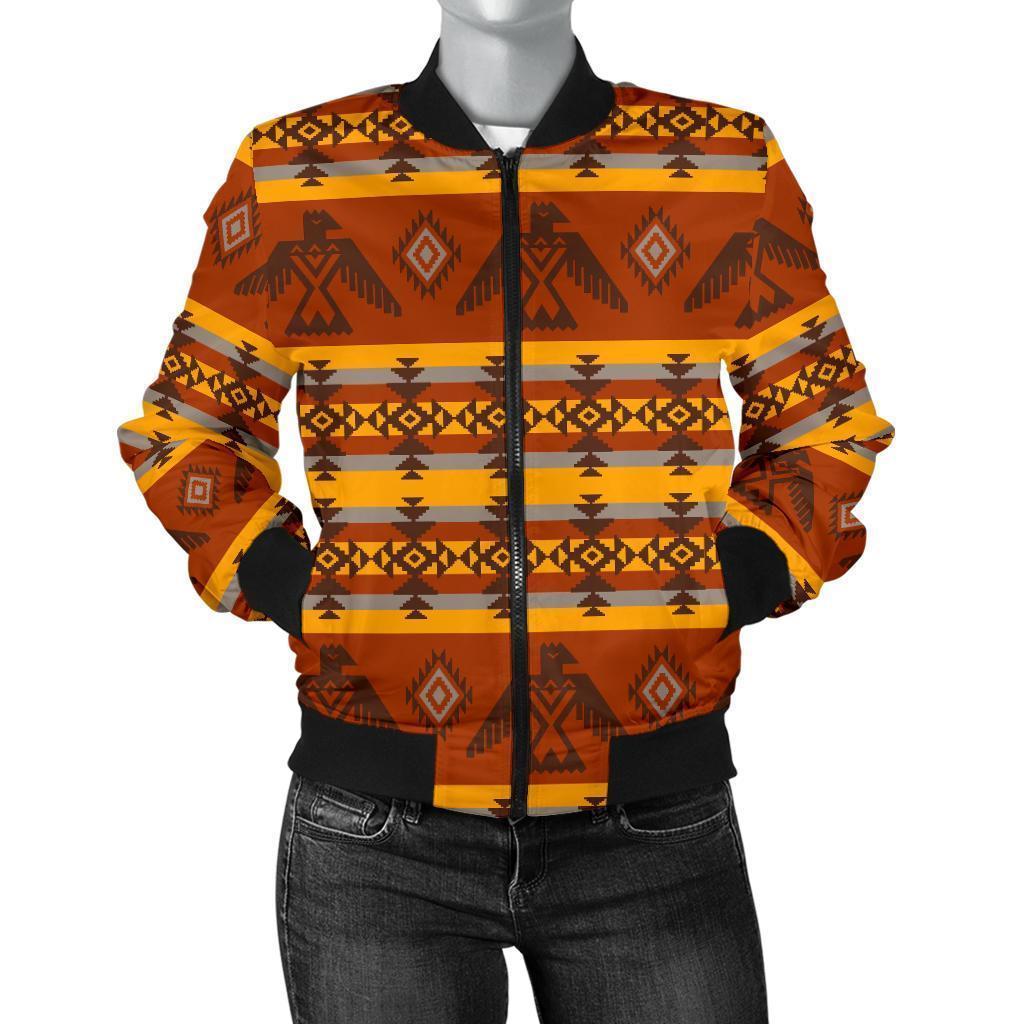 Aztec Eagle Pattern Print Women Casual Bomber Jacket-grizzshop