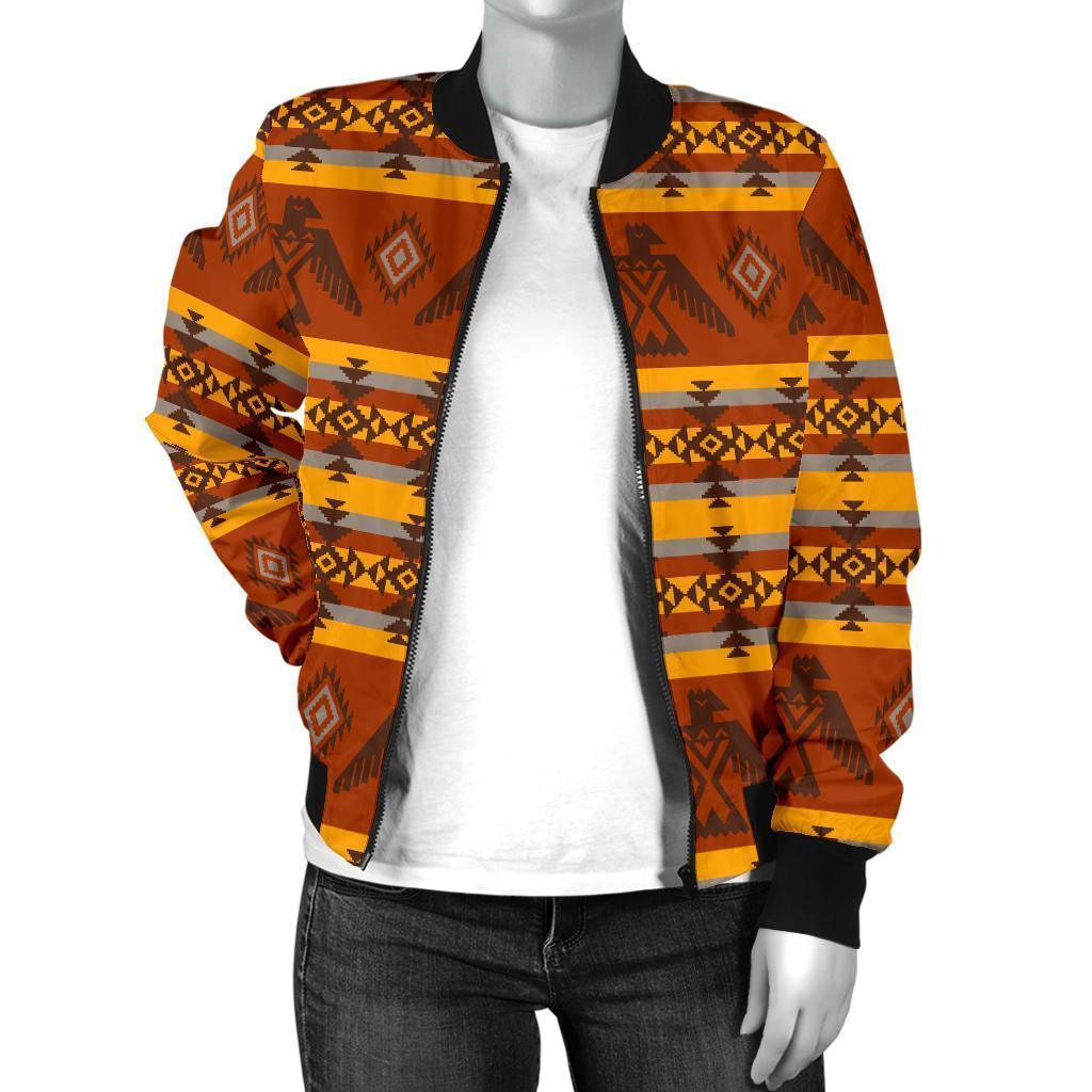 Aztec Eagle Pattern Print Women Casual Bomber Jacket-grizzshop