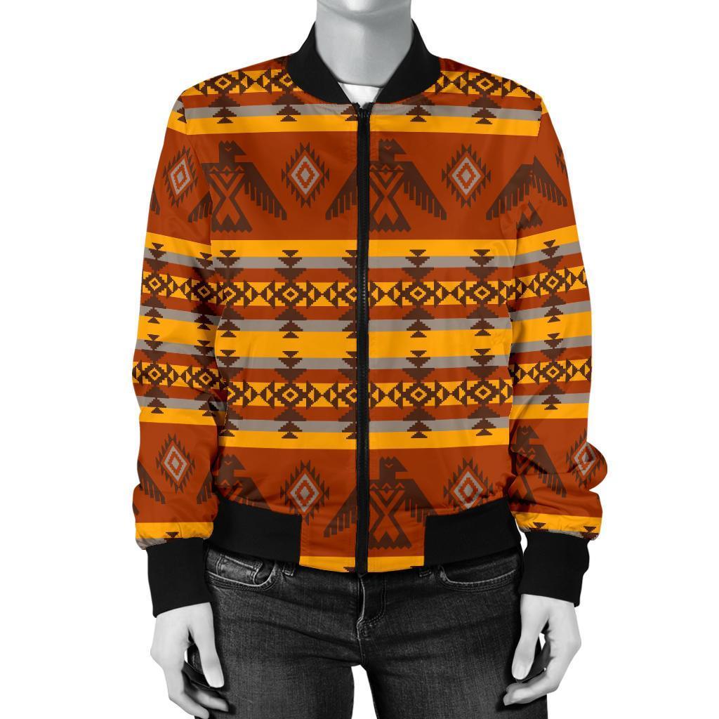 Aztec Eagle Pattern Print Women Casual Bomber Jacket-grizzshop