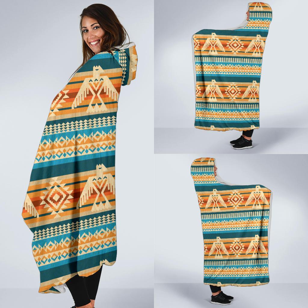 Aztec Eagle Print Pattern Hooded Blanket-grizzshop
