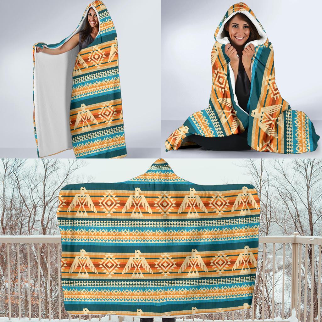 Aztec Eagle Print Pattern Hooded Blanket-grizzshop