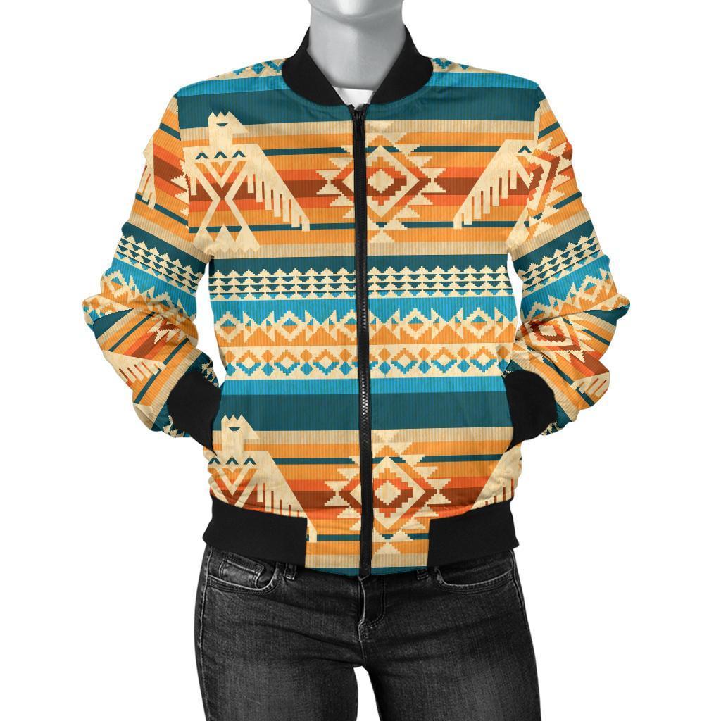 Aztec Eagle Print Pattern Women Casual Bomber Jacket-grizzshop