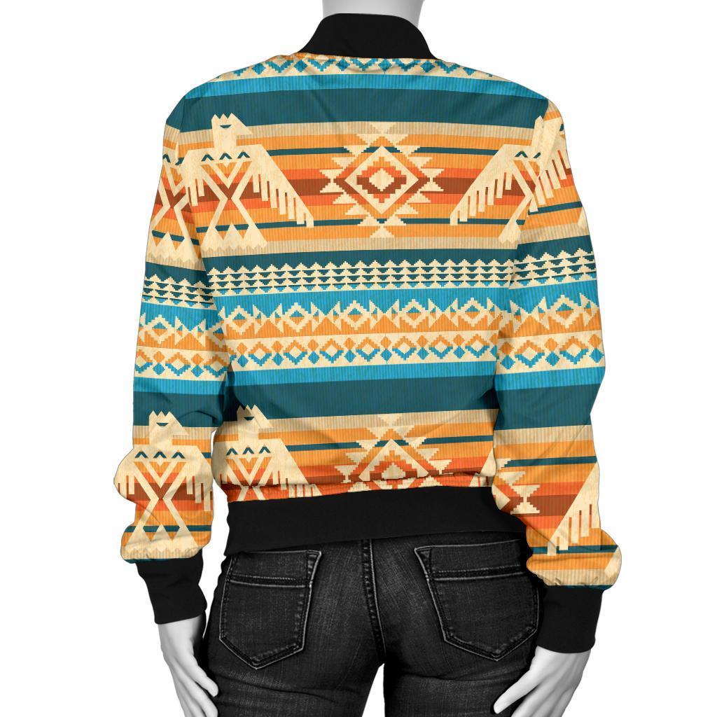 Aztec Eagle Print Pattern Women Casual Bomber Jacket-grizzshop