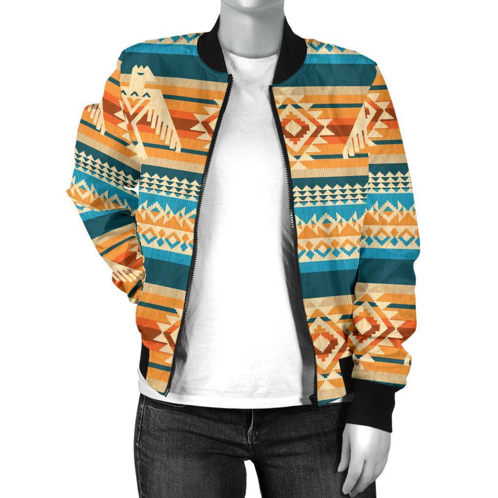 Aztec Eagle Print Pattern Women Casual Bomber Jacket-grizzshop