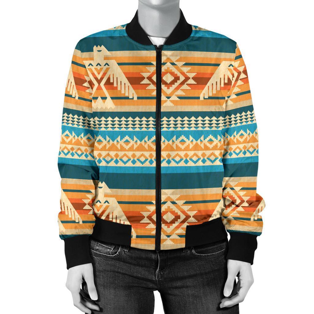 Aztec Eagle Print Pattern Women Casual Bomber Jacket-grizzshop