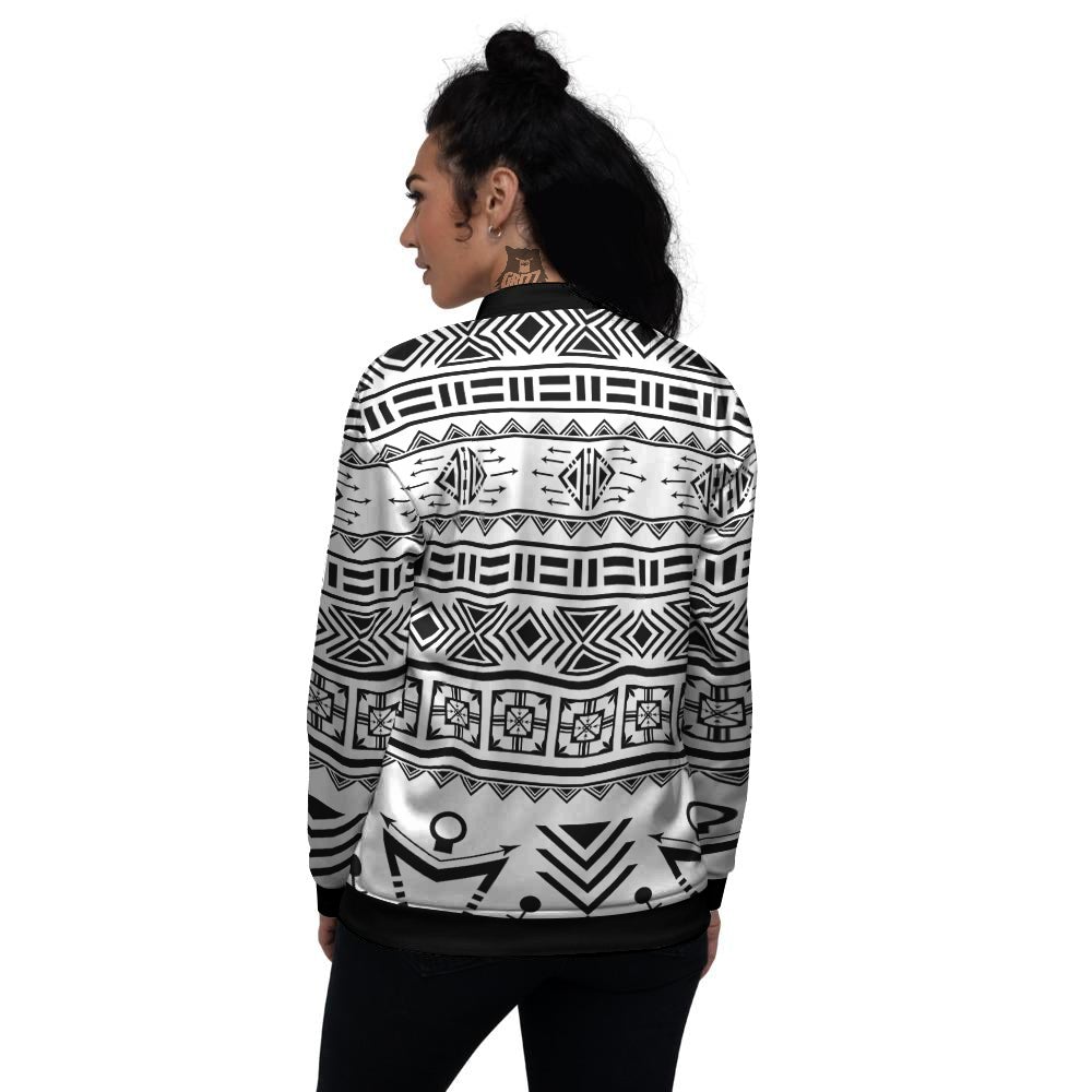 Aztec Grey And White Print Pattern Women's Bomber Jacket-grizzshop