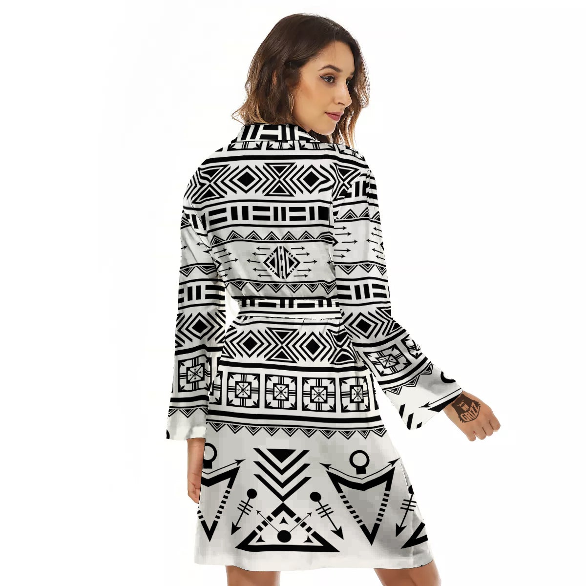 Aztec Grey And White Print Pattern Women's Robe-grizzshop