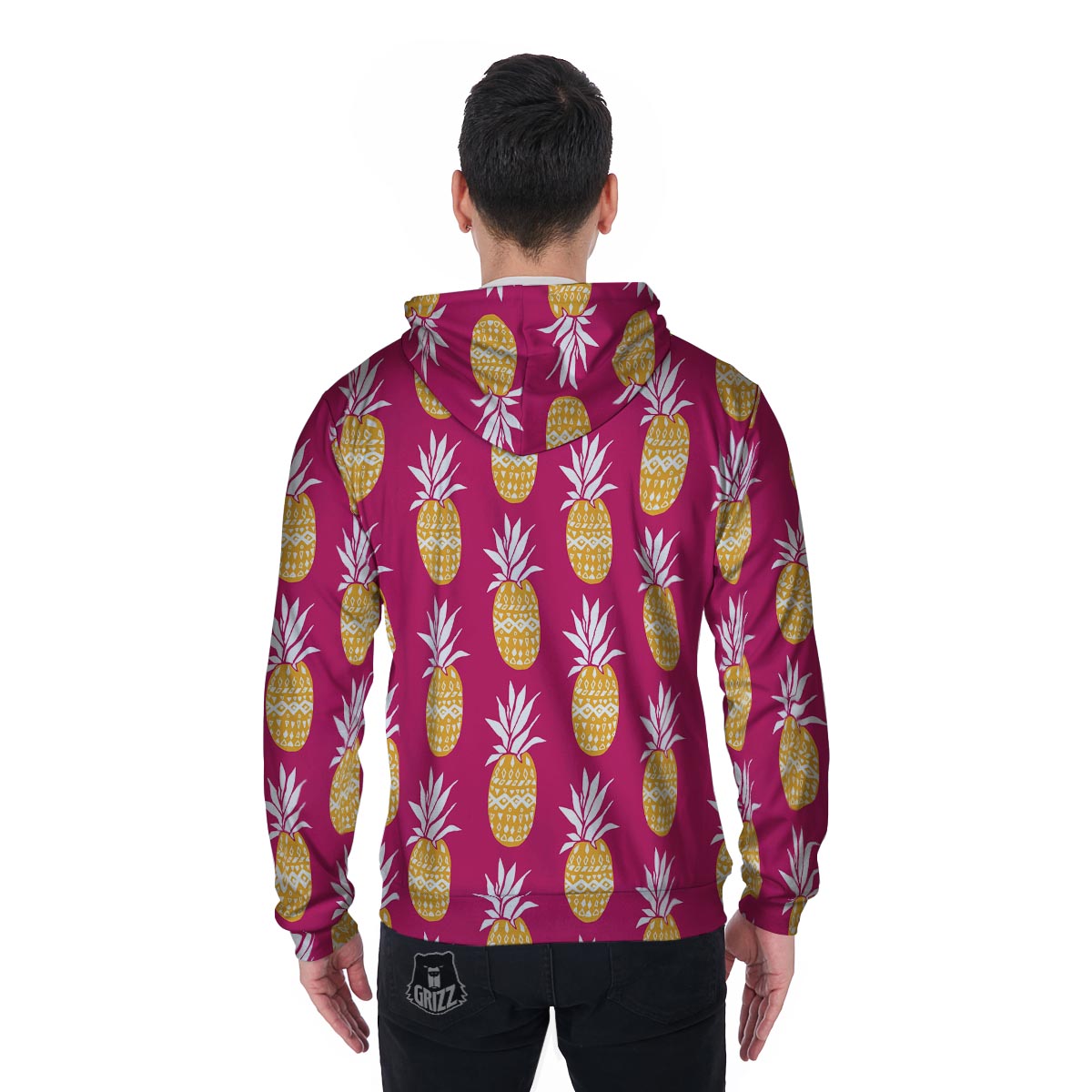 Aztec Hawaiian Pineapple Print Men's Zip Up Hoodie-grizzshop