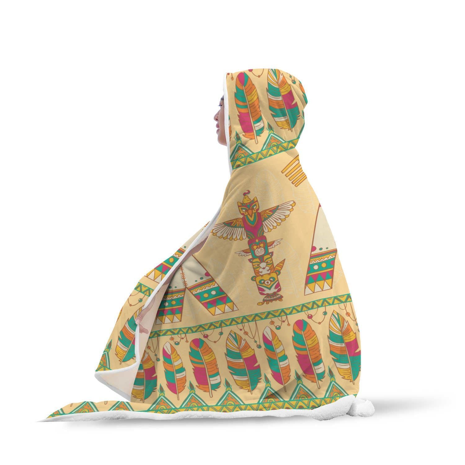 Aztec Indians Navajo Tribal Native American Print Hooded Blanket-grizzshop