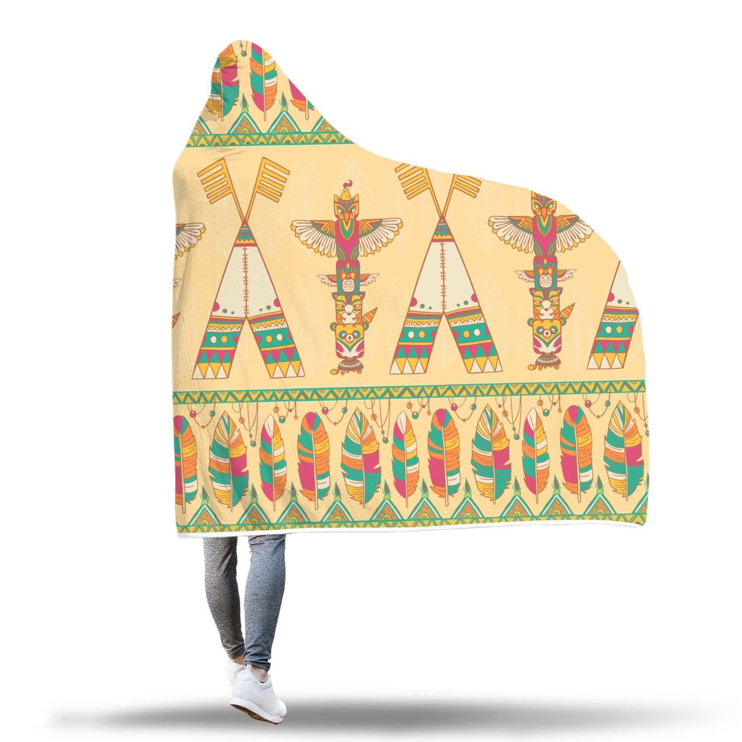 Aztec Indians Navajo Tribal Native American Print Hooded Blanket-grizzshop