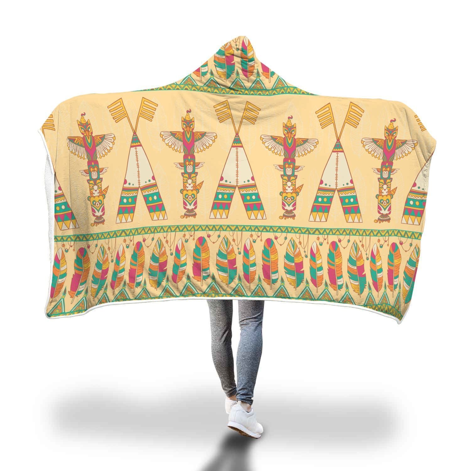 Aztec Indians Navajo Tribal Native American Print Hooded Blanket-grizzshop