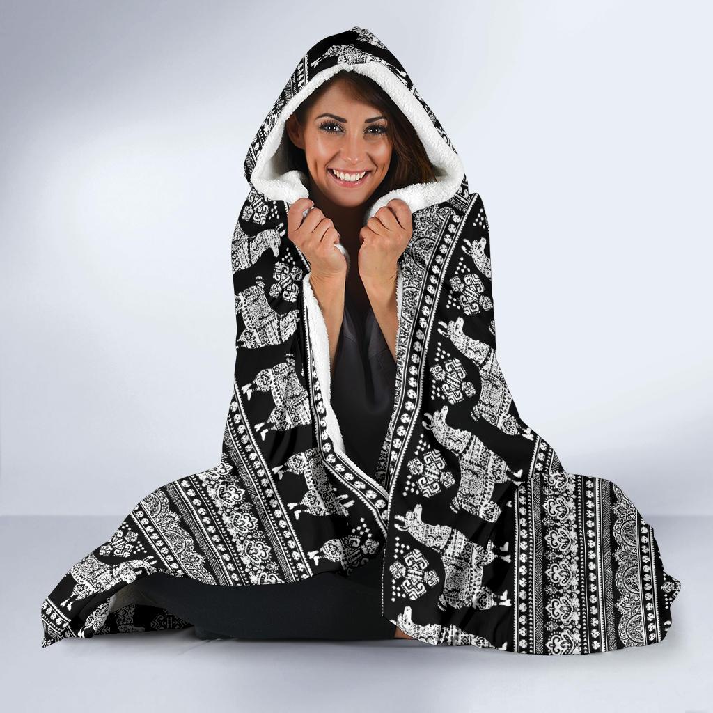Aztec Llama Pattern Print Hooded Blanket-grizzshop