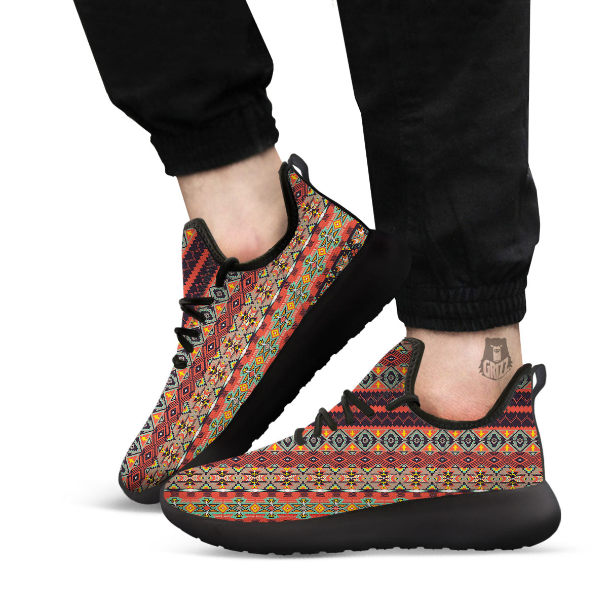 Aztec Native Tribal Print Pattern Black Athletic Shoes-grizzshop