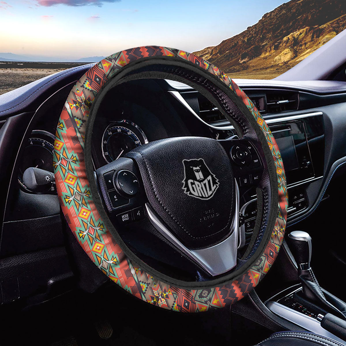 Aztec Native Tribal Print Pattern Car Steering Wheel Cover-grizzshop