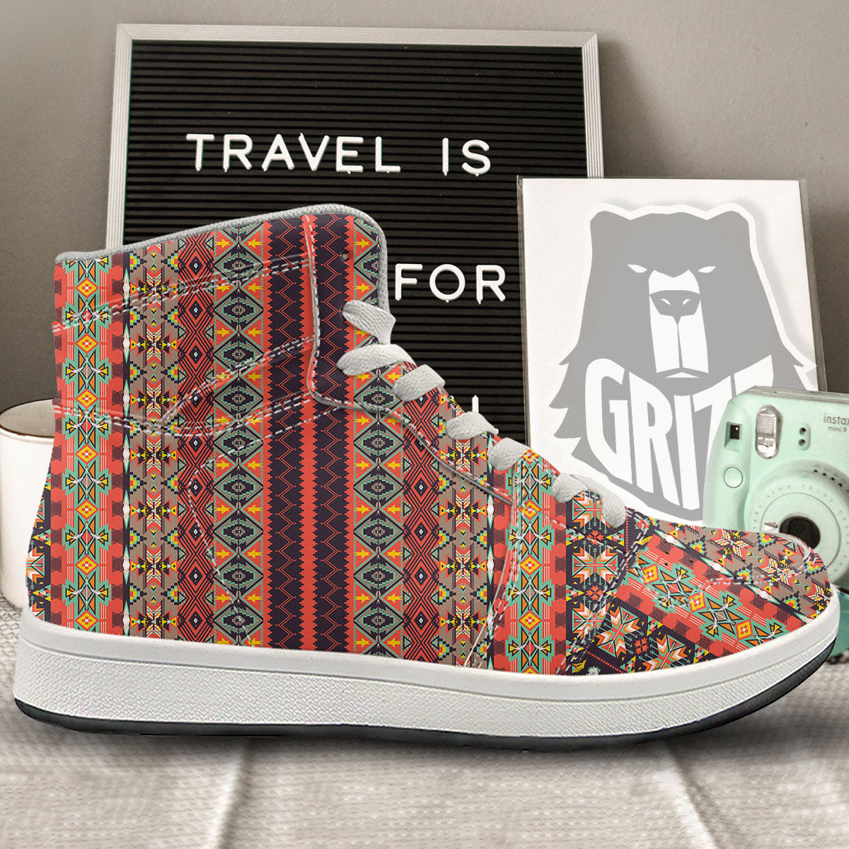 Aztec Native Tribal Print Pattern High Top Sneakers-grizzshop