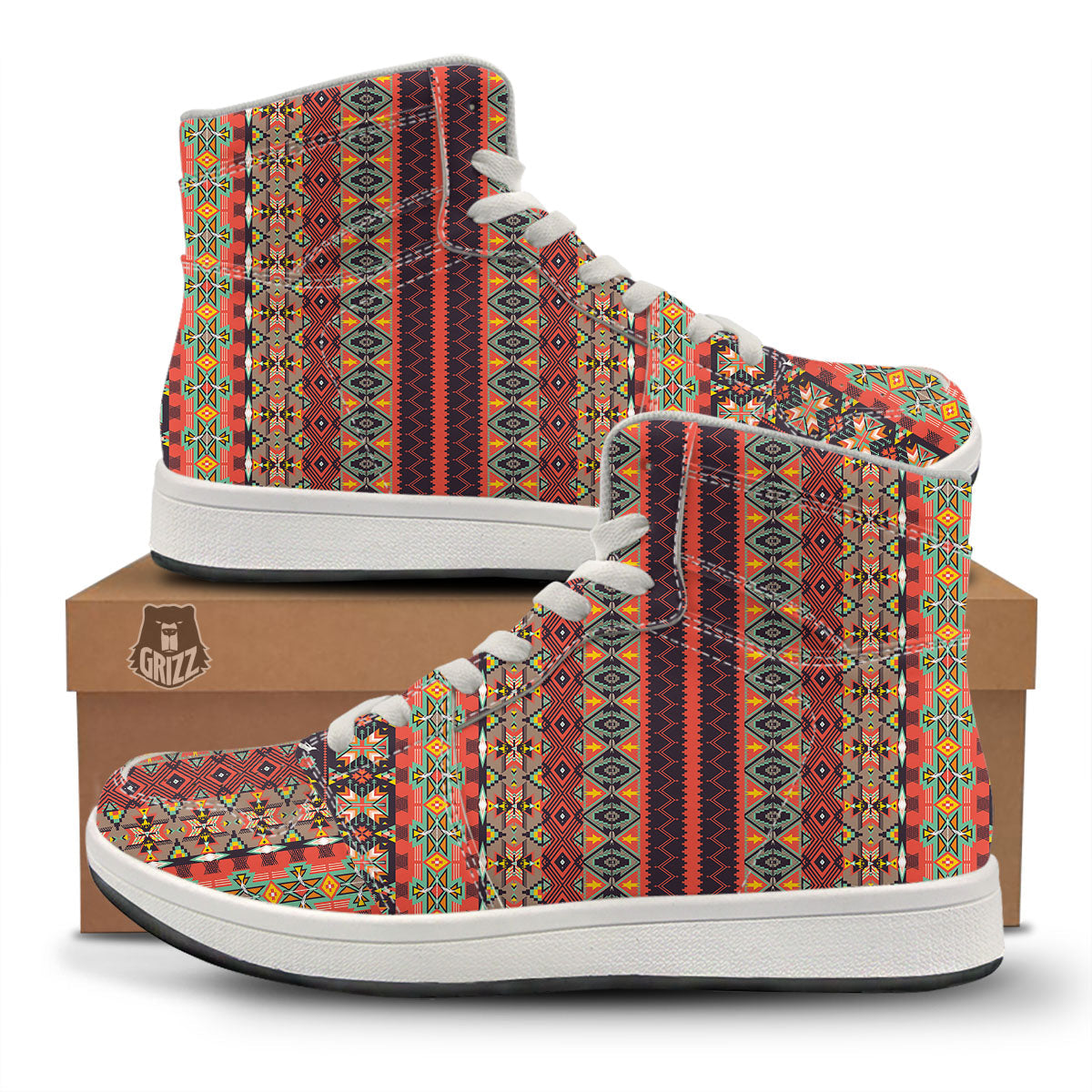 Aztec Native Tribal Print Pattern High Top Sneakers-grizzshop