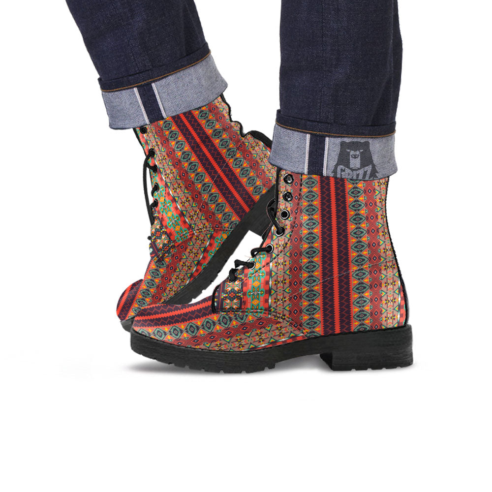 Aztec Native Tribal Print Pattern Leather Boots-grizzshop
