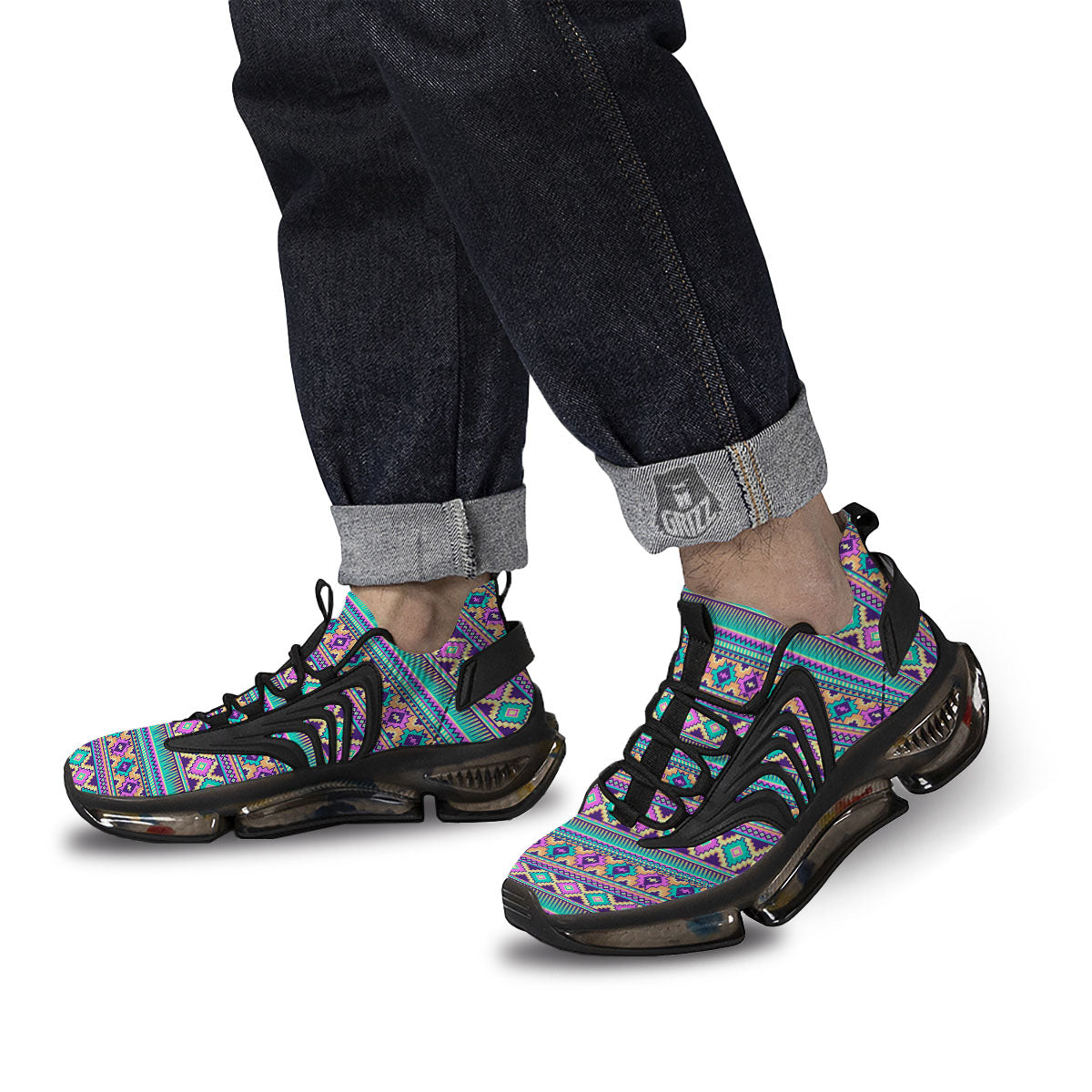 Aztec Neon Native Print Pattern Black Gym Shoes-grizzshop