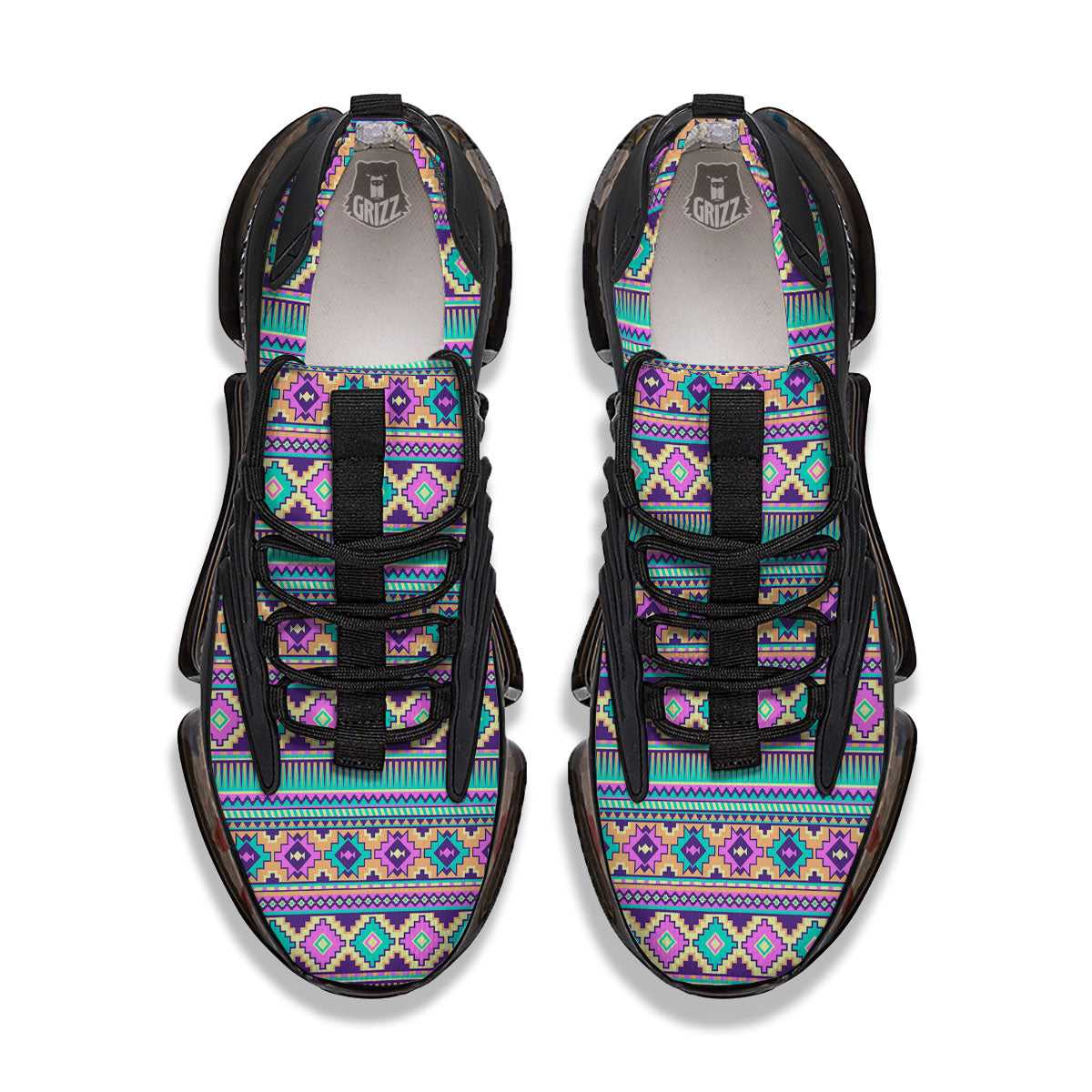 Aztec Neon Native Print Pattern Black Gym Shoes-grizzshop