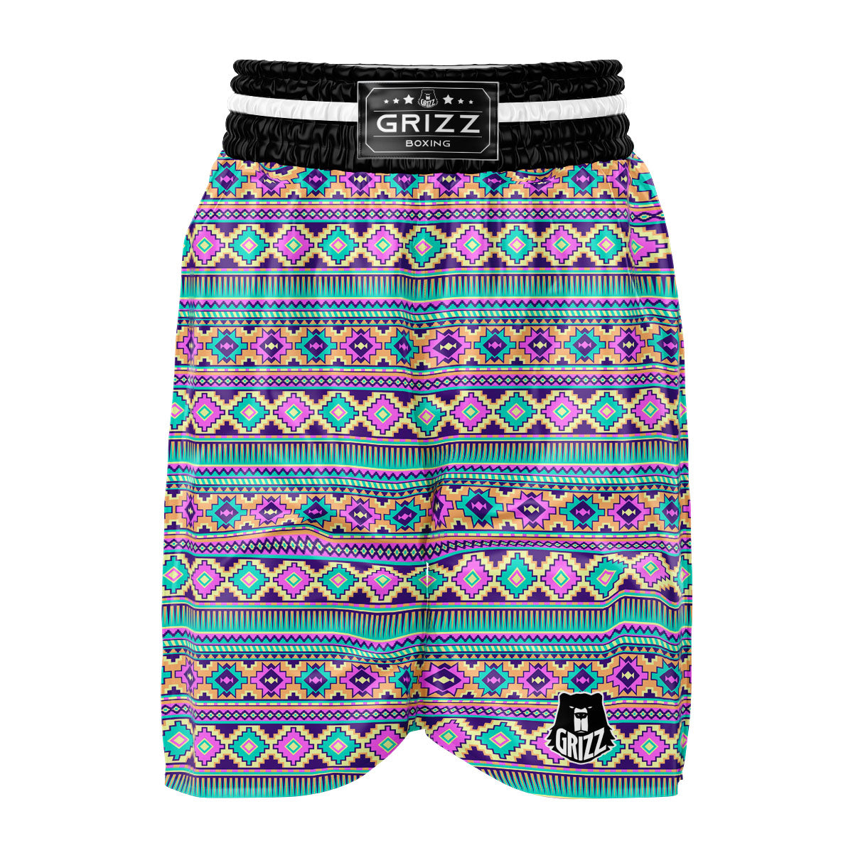 Aztec Neon Native Print Pattern Boxing Shorts-grizzshop